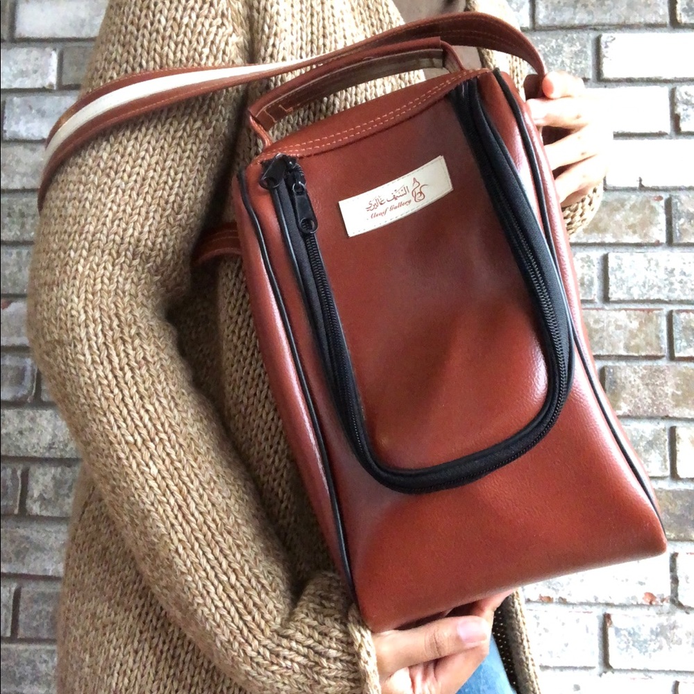 Structured Tan Shoulder Bag with Front Zip Pocket